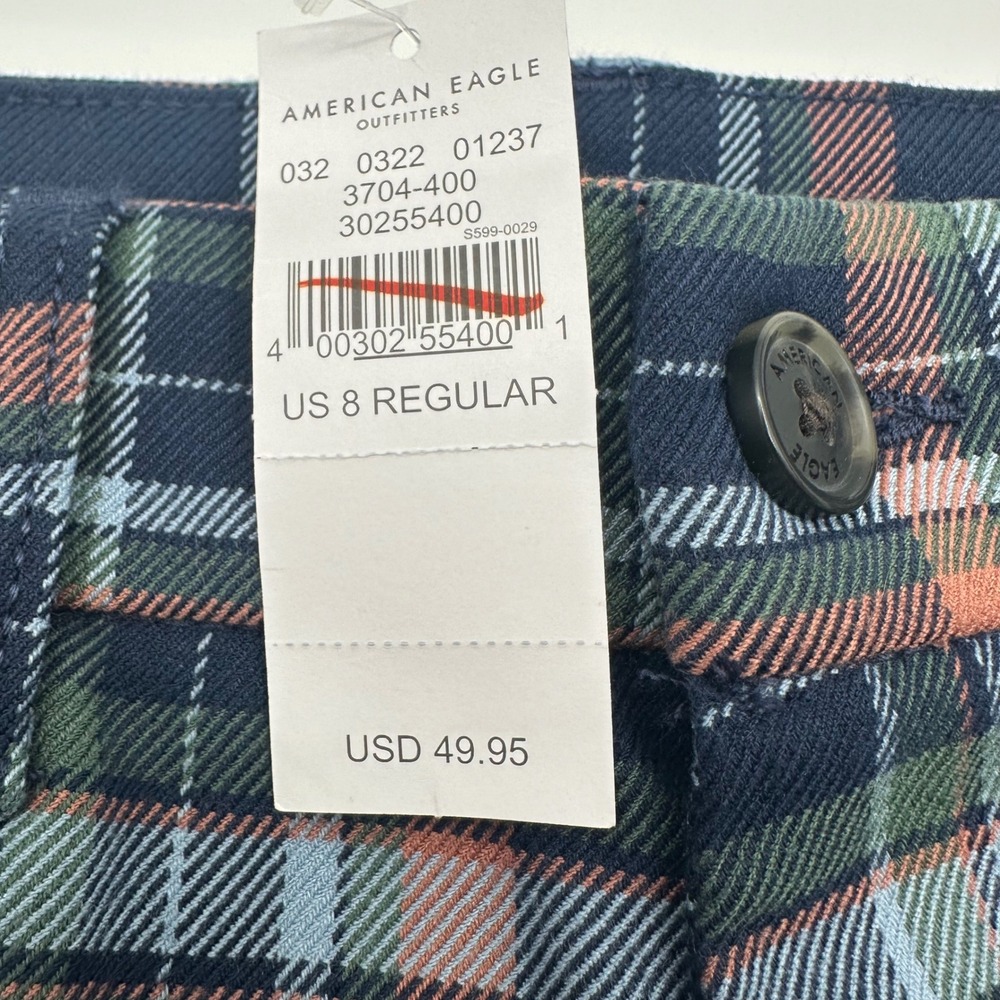 American Eagle Super Hi-Rise Skinny Trouser Navy Plaid Pants Women 8 Regular NEW - Picture 5 of 15